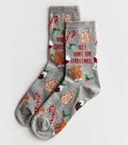 New Look Grey Christmas Food Socks